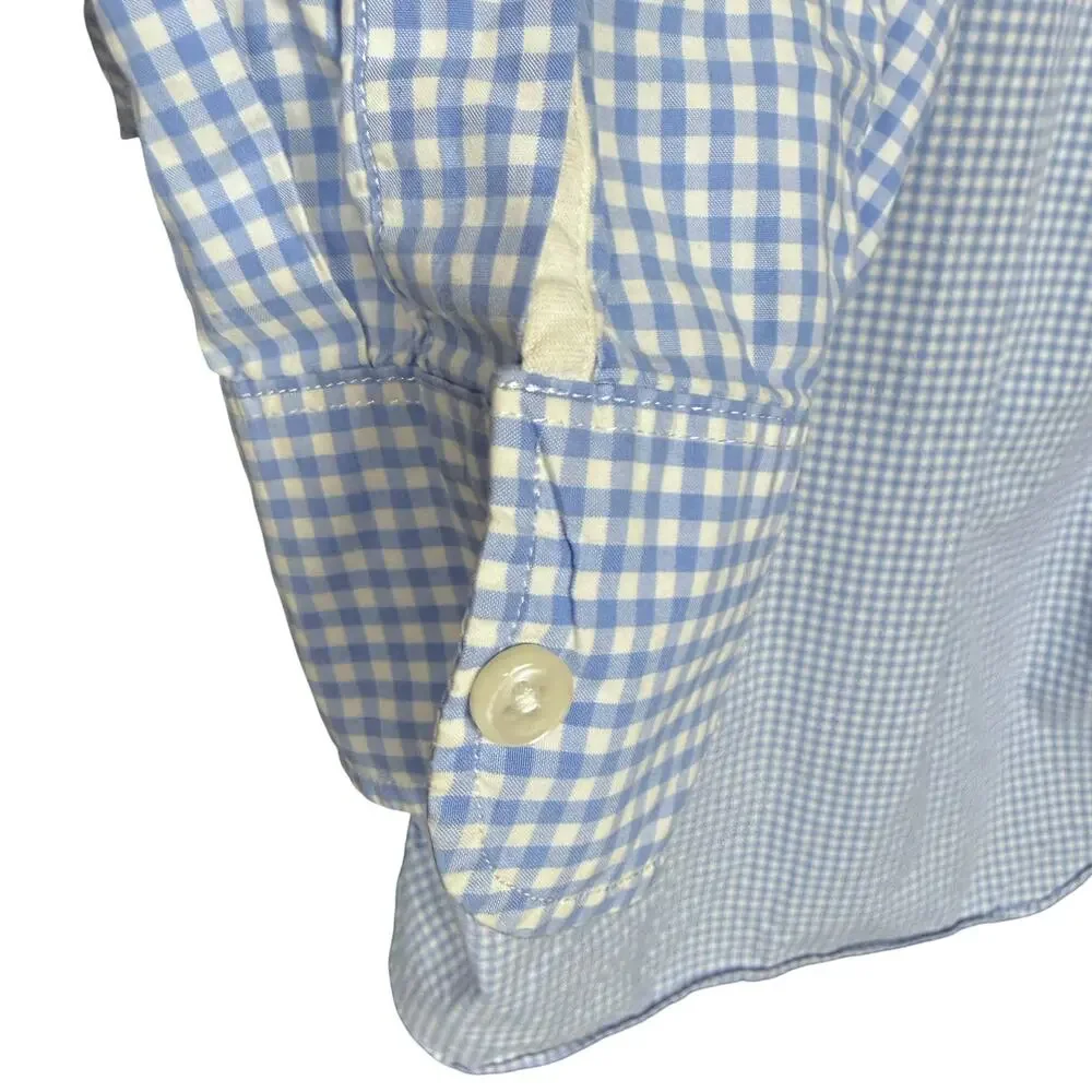 J. Crew Mens L Blue Gingham Check 100% Cotton Button Down Shirt Long Sleeve